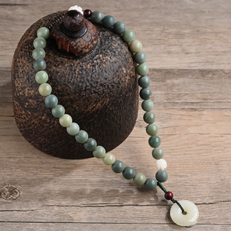 Pulsera de doble envoltura con hebilla de paz y jade de loto, semilla de Bodhi cian