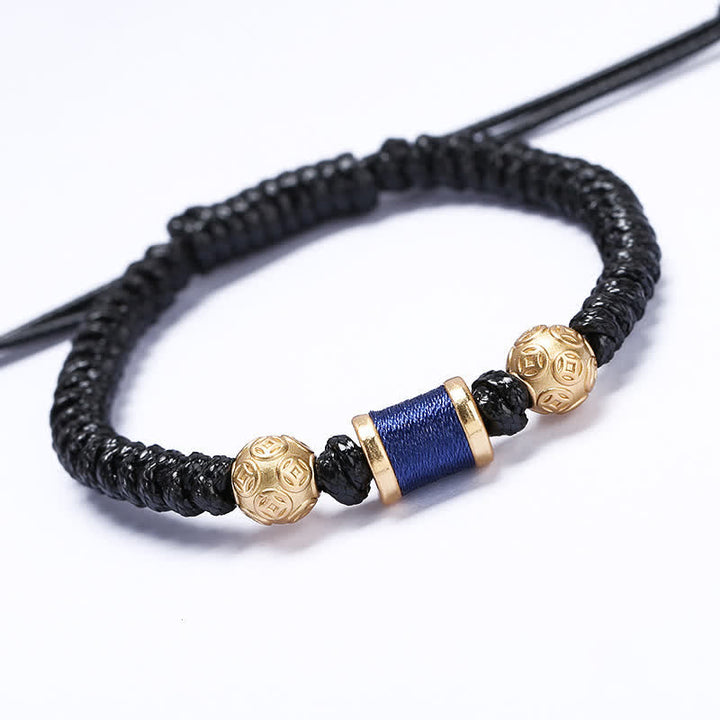 Pulsera de hilo trenzado con cuentas de moneda de cobre y plata de ley 999 con Buddha Stones