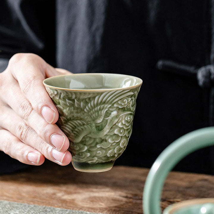 Taza de té de cerámica de pino con grulla de Buddha Stones , taza de té de Kung Fu, 80ml