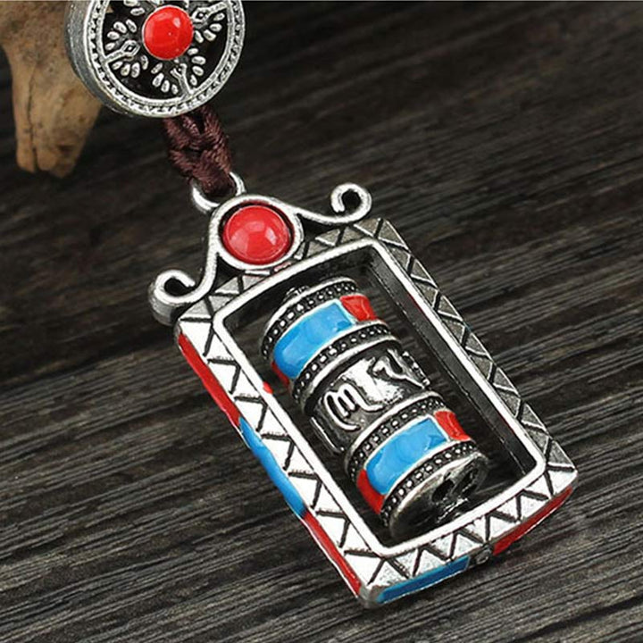 Seis palabras verdaderas rueda de oración rotación nudo bendición llavero decoración