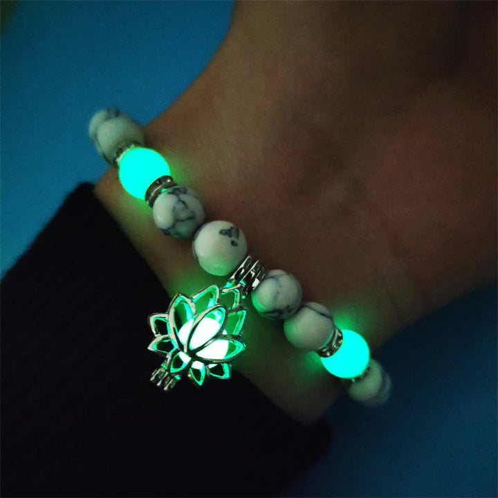 Pulsera de protección de loto con cuentas luminosas de piedra brillante turquesa tibetana de Buddha Stones