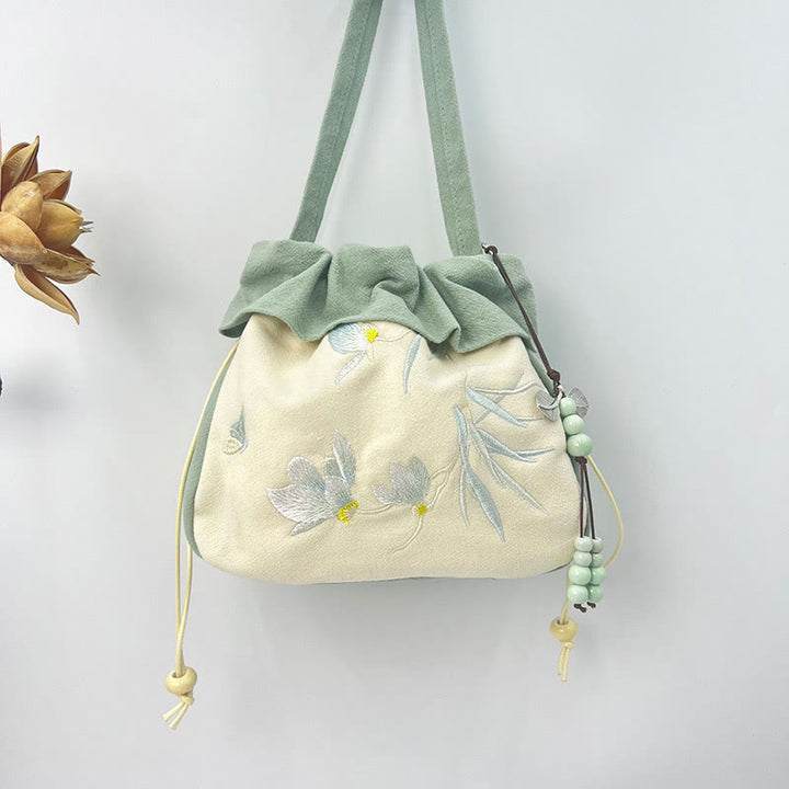 Buddha Stones Suzhou bordado Lotus Epiphyllum Magnolia algodón lino bolso bandolera bolso de hombro bolso