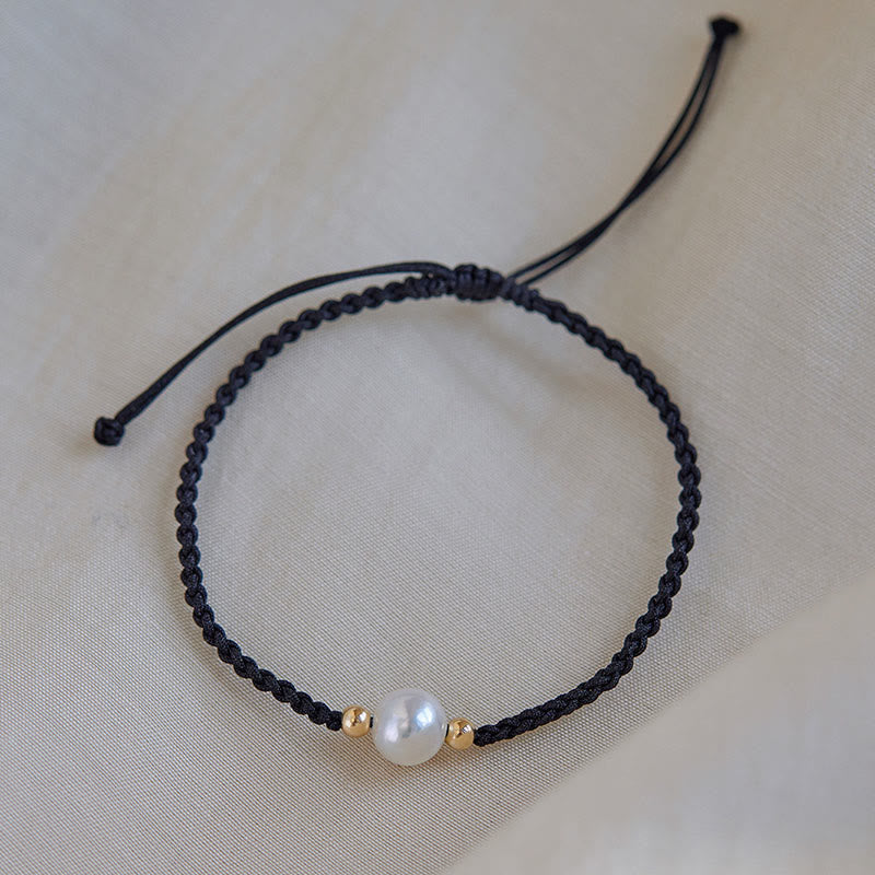 Pulsera de hilo trenzado de la suerte con cuentas de perlas naturales de piedras de Buddha Stones