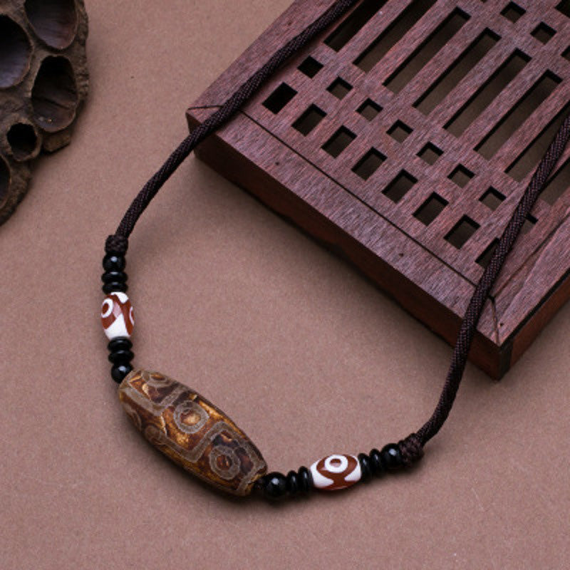 Collar de cadena de protección con cuentas Dzi tibetanas de nueve ojos con Buddha Stones