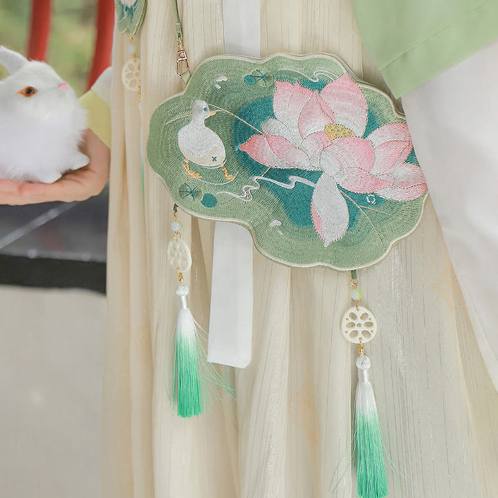 Buddha Stones suerte bordado loto Koi pez conejo flor Hanfu bolso bandolera bolso de hombro - loto de verano - image 0