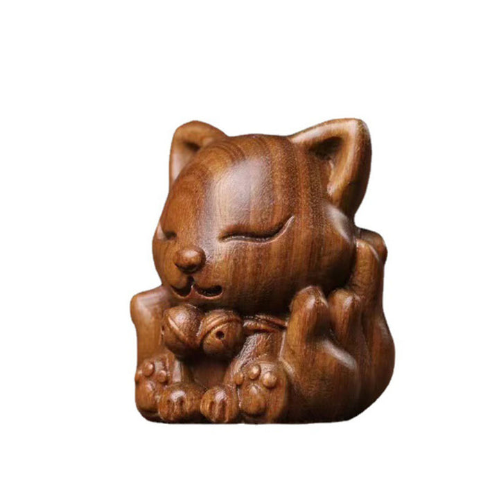 Miniatura de zorro de nueve colas, Buddha Stones, marfil, fruta, sándalo, sándalo verde, decoración bendita