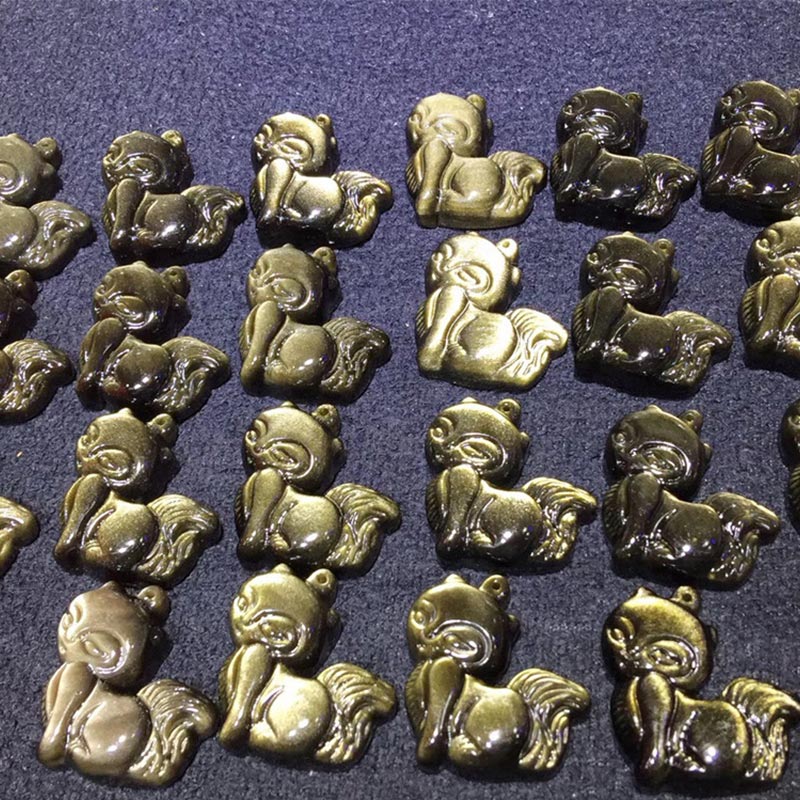 Buddha Stones, obsidiana arcoíris Natural, brillo dorado, obsidiana, zorro de nueve colas, colgante positivo