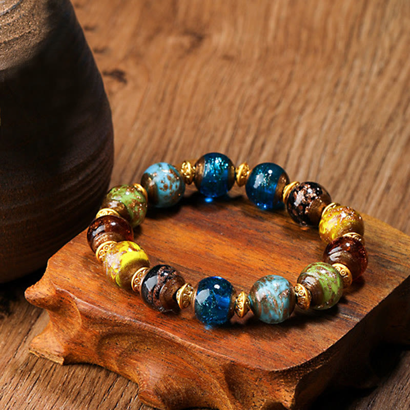 Pulsera de la fortuna con cuentas de cristal Liuli, dije de la familia de la bestia tragadora de oro con Buddha Stones