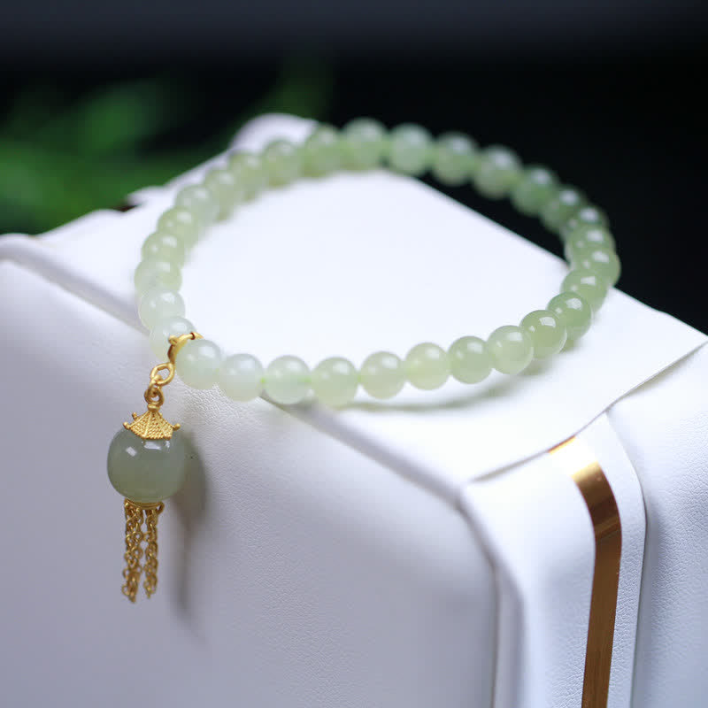 Pulsera con dijes de riqueza con cuentas de jade hetiano de plata de ley 925