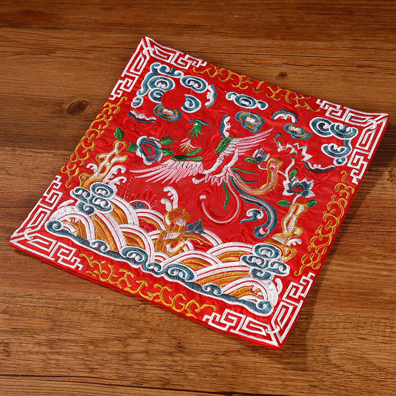 Tapete para tazas bordado con Buddha Stones, grulla, dragón Fénix, Kirin, posavasos para tazas de té, tapete para té cuadrado Kung Fu