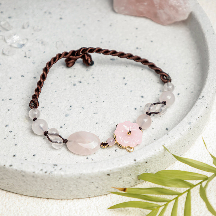 Tobillera calmante de cristal rosa The Flower of Love