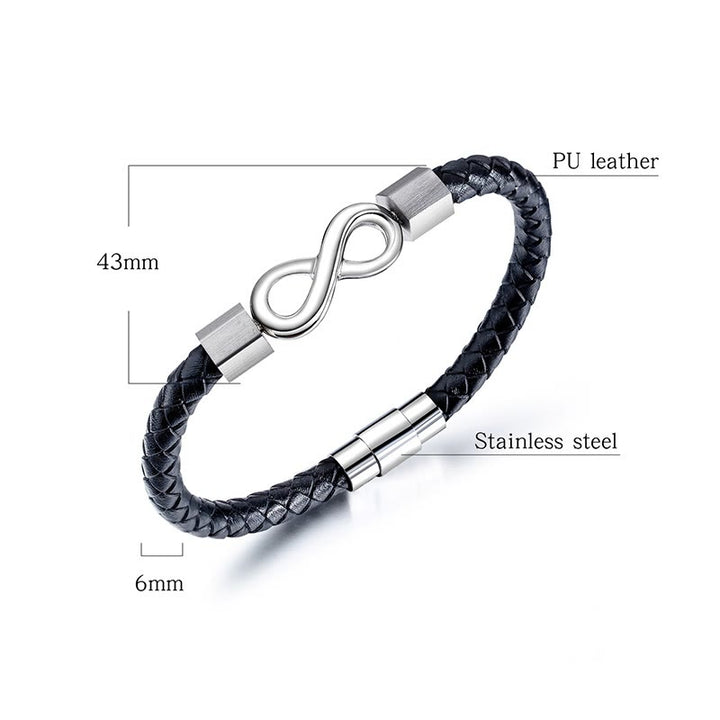 Pulsera de equilibrio de tejido de cuero infinito de acero titanio con nudo sin fin de Buddha Stones