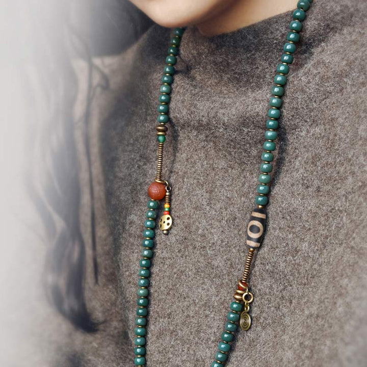 Pulsera de sabiduría de cuentas Dzi de semillas Bodhi de 108 cuentas Mala