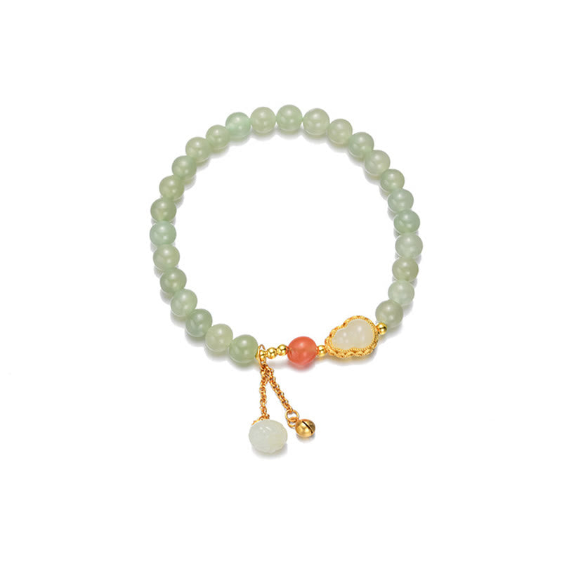 Pulsera de la suerte de la abundancia del loto de la calabaza del jade hetiano de plata de ley 925
