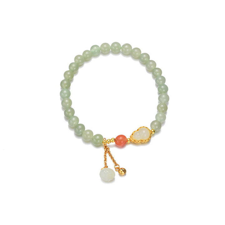 Pulsera de la suerte de la abundancia del loto de la calabaza del jade hetiano de plata de ley 925