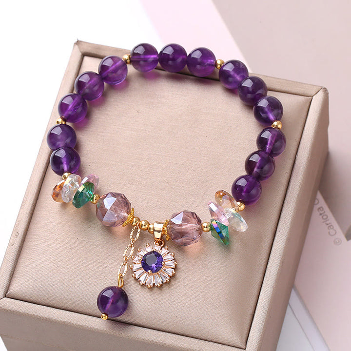 Pulsera con dije espiritual curativo del sol con circonita y amatista natural