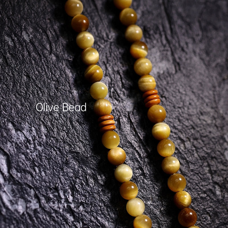 Pulsera con borlas de protección Dorje de cobre y ojo de tigre Natural, 108 cuentas de Mala , Buddha Stones