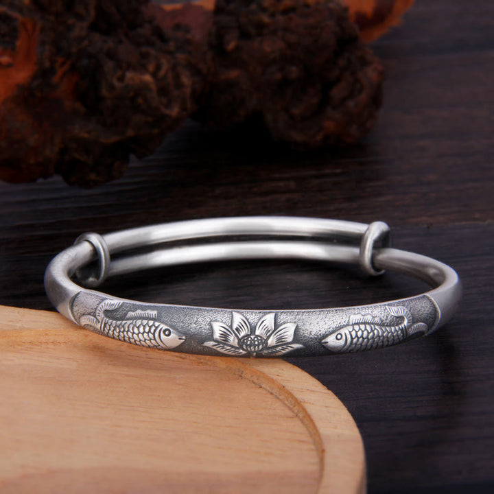 Pulsera de plata de ley 999 con Buddha Stones , pez Koi, loto, riqueza y suerte