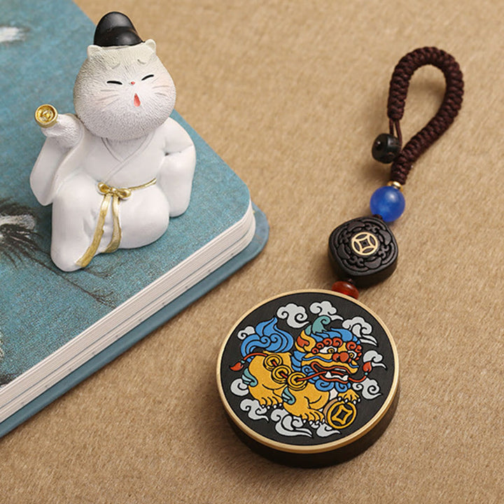 Buddha Stones PiXiu, moneda de cobre, madera de ébano, suerte, atrae la riqueza, llavero decorativo