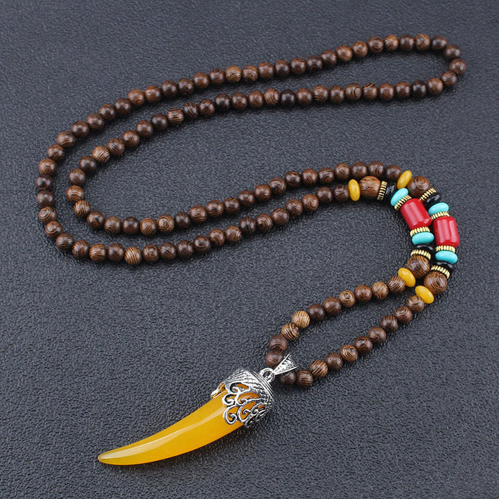 Colgante de collar de meditación de protección estilo cuerno de piedra turquesa de madera de wengué