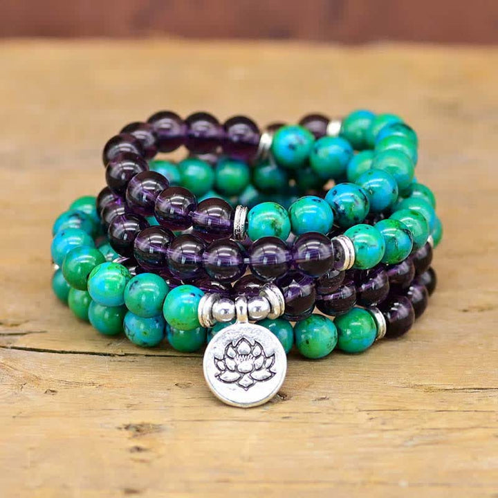 Pulsera con dije de loto espiritual de aventurina verde amatista - Amatista y aventurina verde - image 0