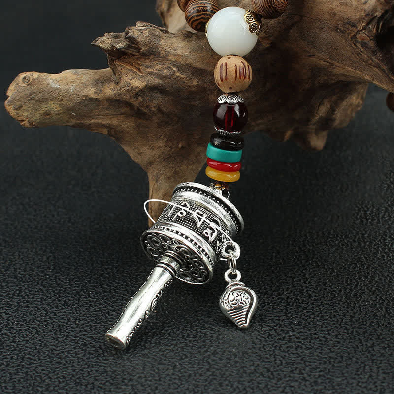 Buddha Stones tibetano Om Mani Padme Hum rueda de oración rotación Vajra collar de madera colgante - image 16