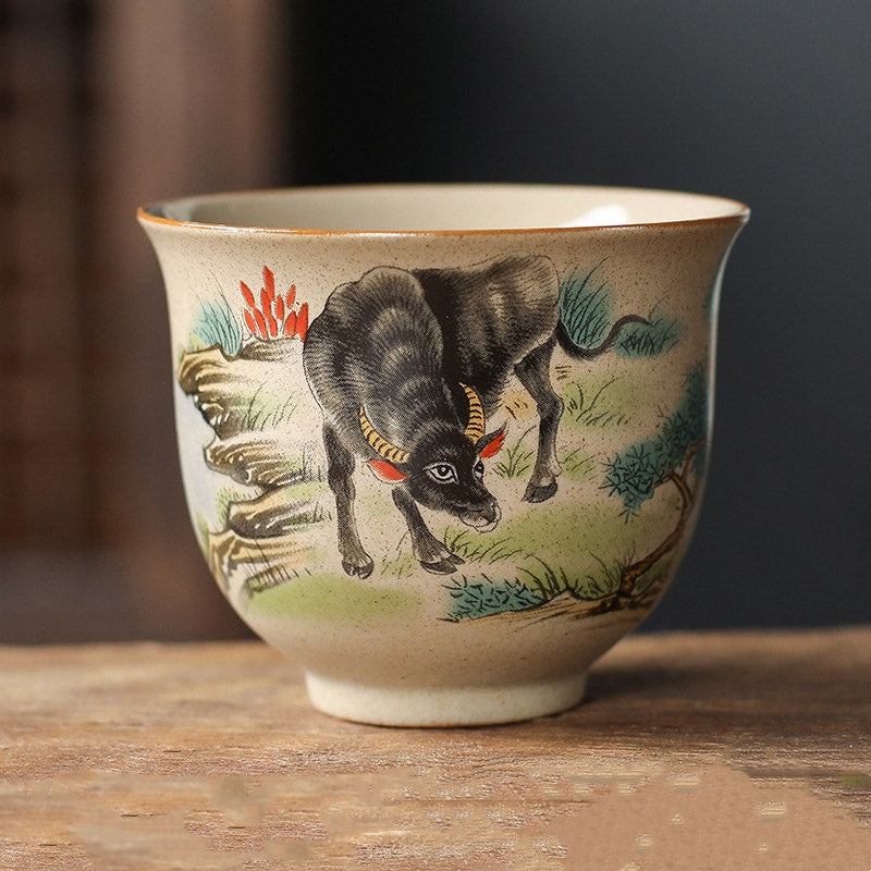 Taza de té de cerámica del zodíaco chino, 12 Buddha Stones, taza de té de Kung Fu, 130ml