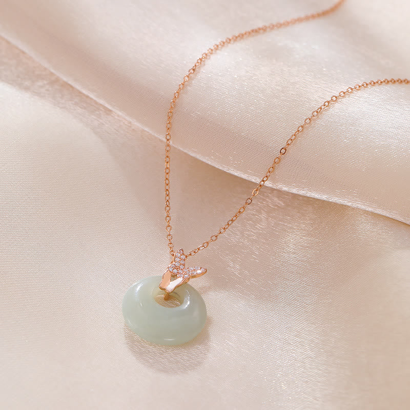 Collar con colgante de plata de ley 925 con Buddha Stones , Jade Natural Hetian, circonita, mariposa, suerte