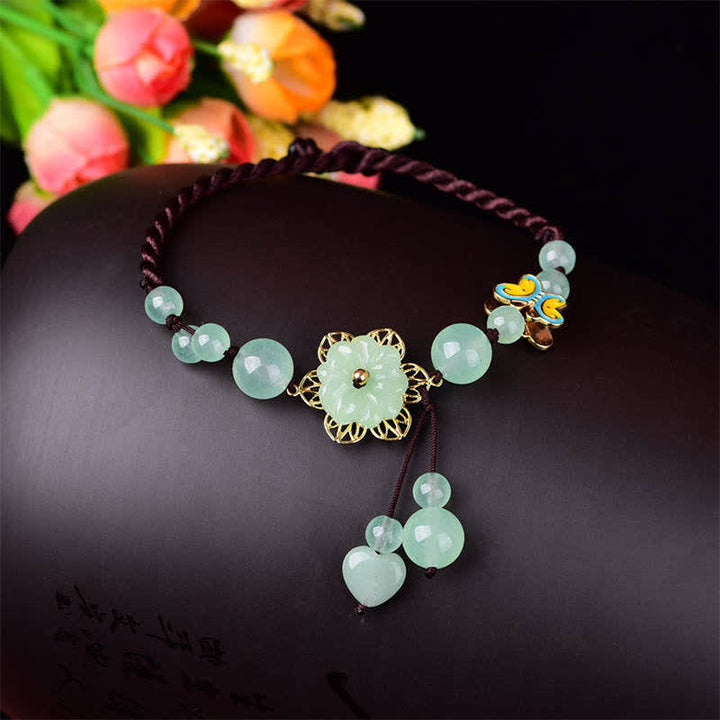 Tobillera con amuleto de abundancia de suerte, mariposa, jade, flores, Buddha Stones