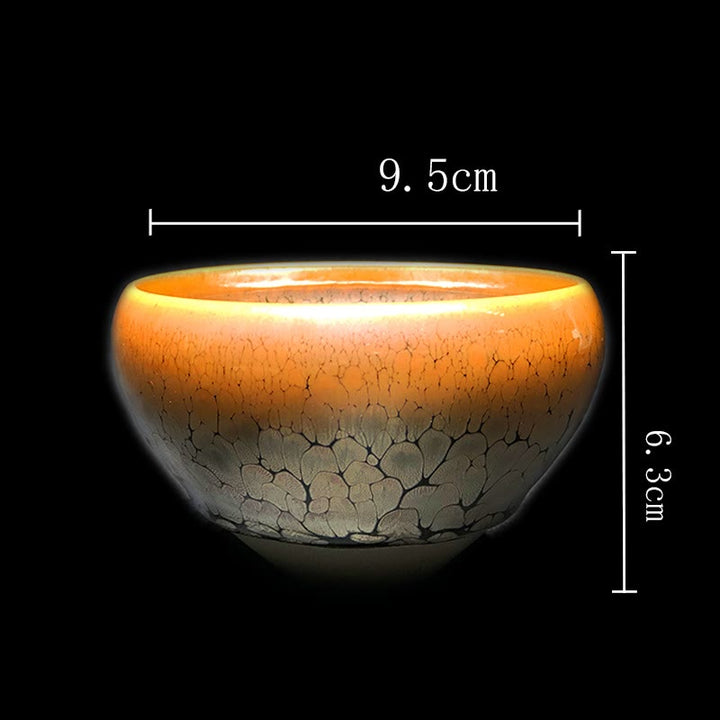 Taza de té de cerámica Jianzhan chino con diseño de manchas doradas y piedras de Buddha Stones , tazón de taza de té de Kung Fu con caja de regalo