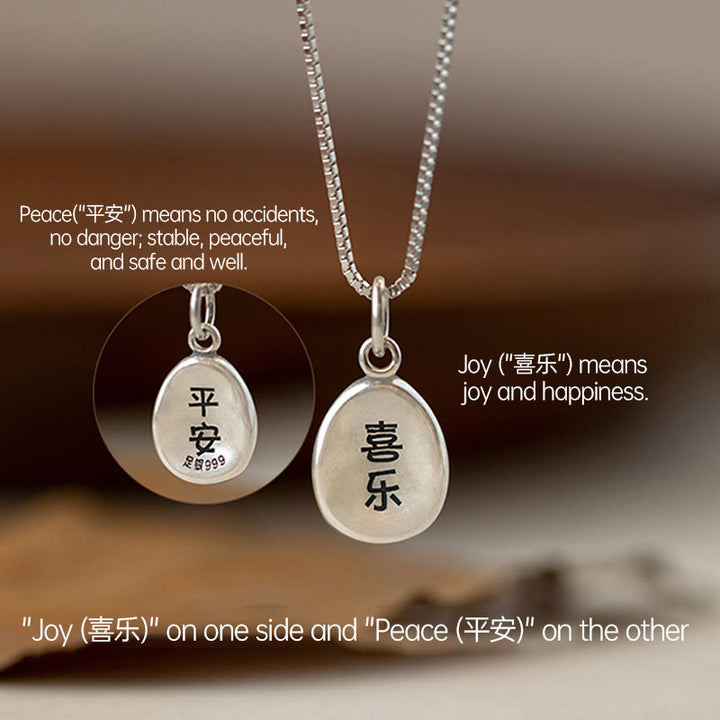 Buddha Stones de plata de ley 999, colgante de collar de cadena de plata de ley 925 con carácter de paz y alegría Fu, suerte y fortuna