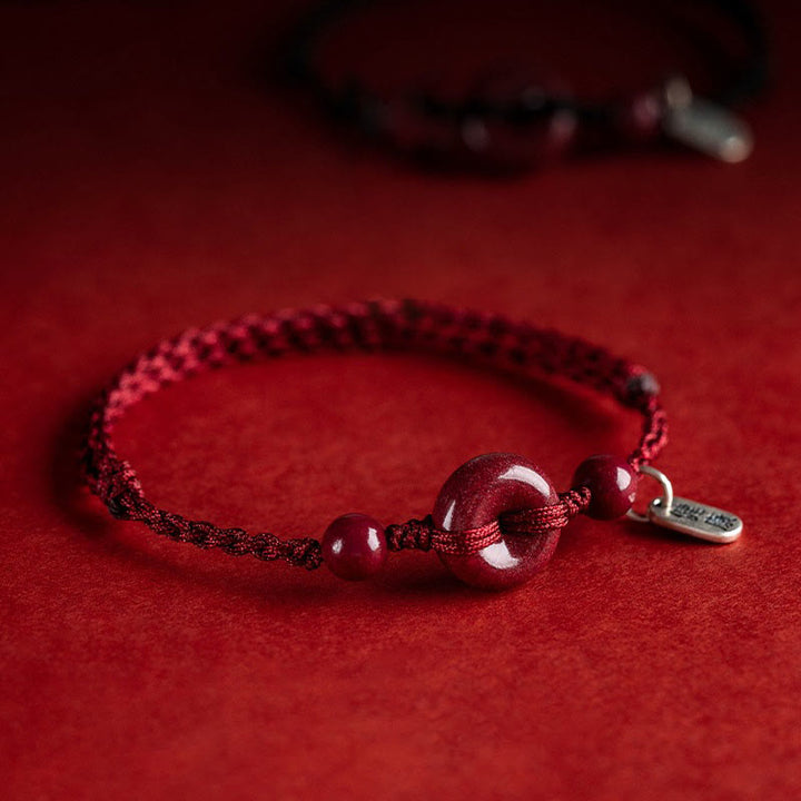 Pulsera tobillera con hebilla de paz de cinabrio hecha a mano con Buddha Stones, abalorio seguro y saludable, pulsera de bendición