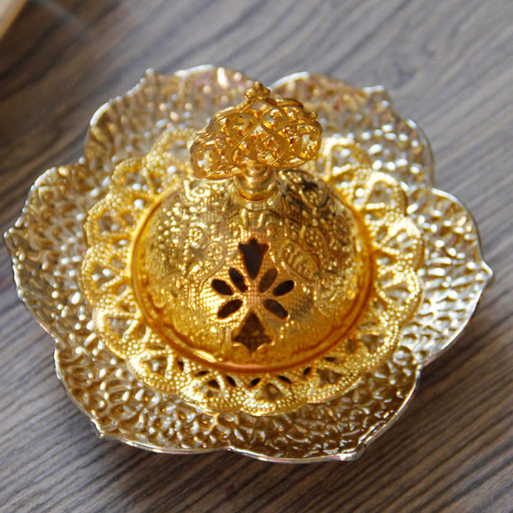 Posavasos con forma de hoja de oro, miniquemador de incienso espiritual de aleación de Metal