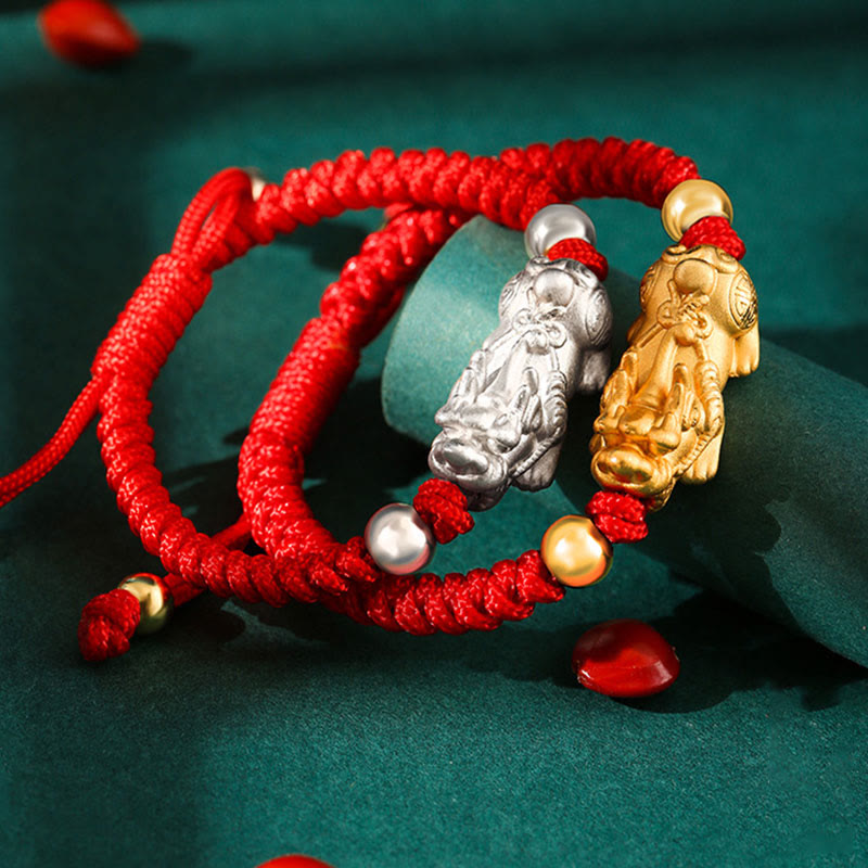 Pulsera de plata de ley 999 con Buddha Stones PiXiu Wealth King Kong con nudo trenzado para niños