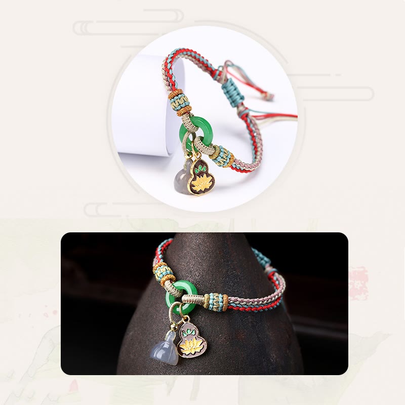 Buddha Stones, cuerda colorida, calcedonia, loto, Jade, paz, hebilla, armonía, pulsera con dije de calabaza