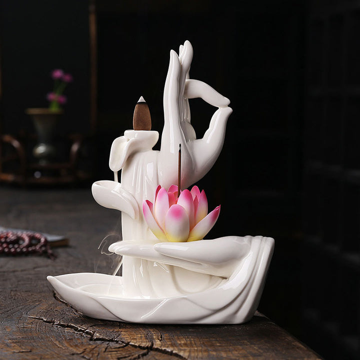 Decoración de quemador de incienso con bendición de loto tibetano