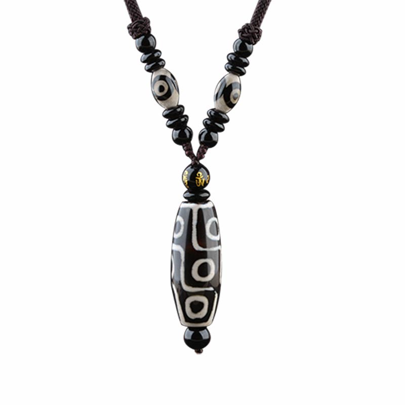 Collar de protección de la riqueza con cuentas Dzi de nueve ojos y Buddha Stones