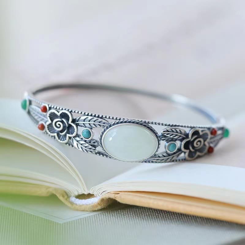 Pulsera de la suerte de la armonía de la hoja de la flor del jade blanco del jade cian de las Buddha Stones