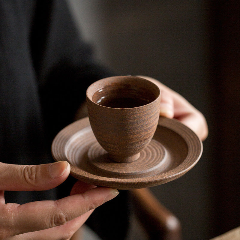 Taza de té de cerámica marrón Retro hecha a mano con Buddha Stones, taza de té de Kung Fu