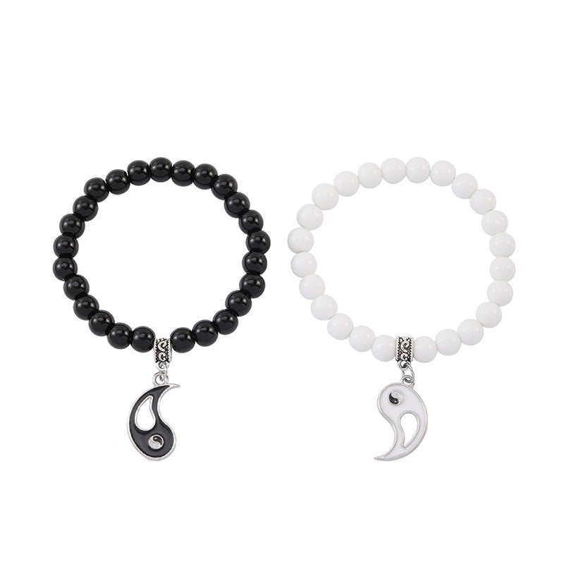 Buddha Stones 2 uds. Pulsera de pareja de protección Yin Yang con cuentas de turquesa blanca y ónix negro - Patrón de amor Yin Yang - image 5