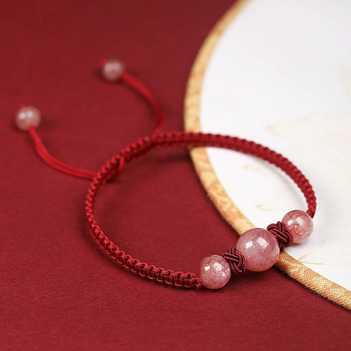 Pulsera tobillera con Buddha Stones, cristal de cuarzo, fresa Natural, amor, hilo rojo