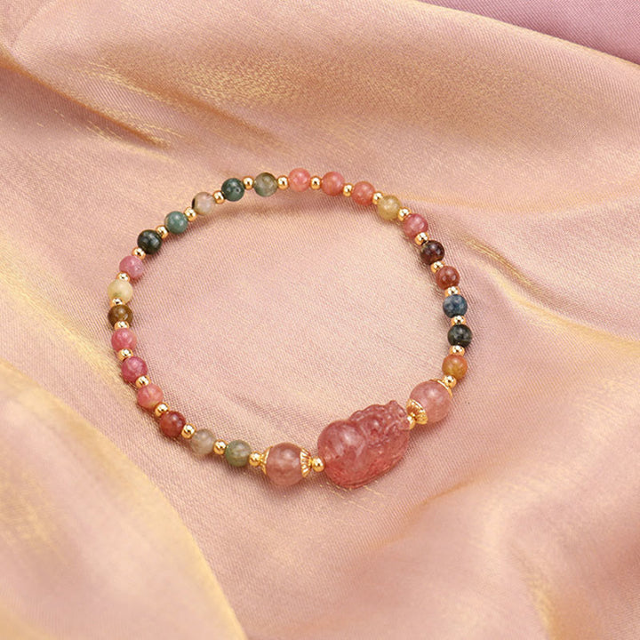 Pulsera de protección de piedra lunar PiXiu de cuarzo fresa granate turmalina natural de Buddha Stones