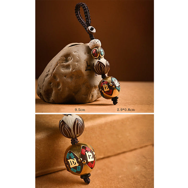 Llavero de paz con Buddha Stones tibetanas Om Mani Padme Hum Bodhi Seed
