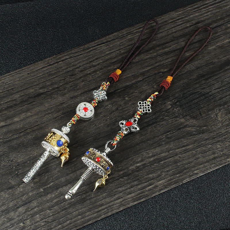 Rueda de oración Tíbet Om Mani Padme Hum, bolsa giratoria de paz, decoración colgante para coche