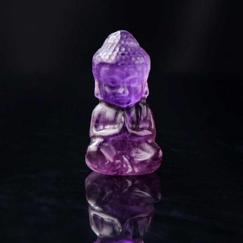 Buddha Stones Varios Cristal Amatista Cristal Rosa Cristal Blanco Citrino Buda Tallado Collar de Curación Espiritual Colgante Decoración