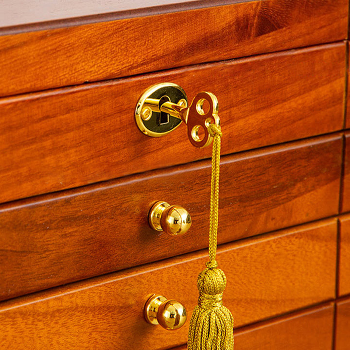 Caja de joyería de madera maciza retro con Buddha Stones, caja de almacenamiento de joyería de madera de cuatro capas