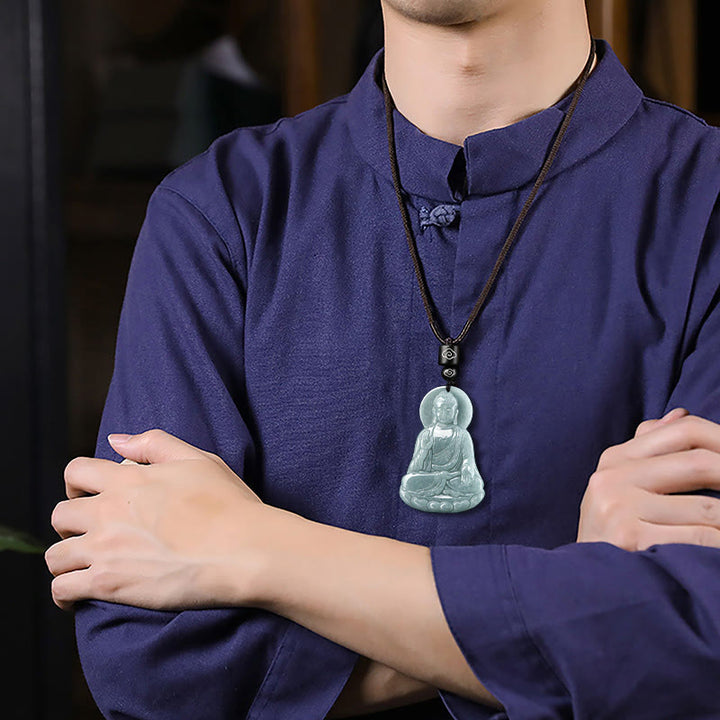 Buddha Stones Amitabha Buda Natural Jade Lotus Amuleto Compasión Cadena Collar Colgante - image 4