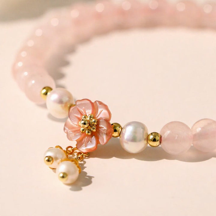 Buddha Stones Pulsera con dije de flor de perlas de cuarzo rosa y amor - image 4