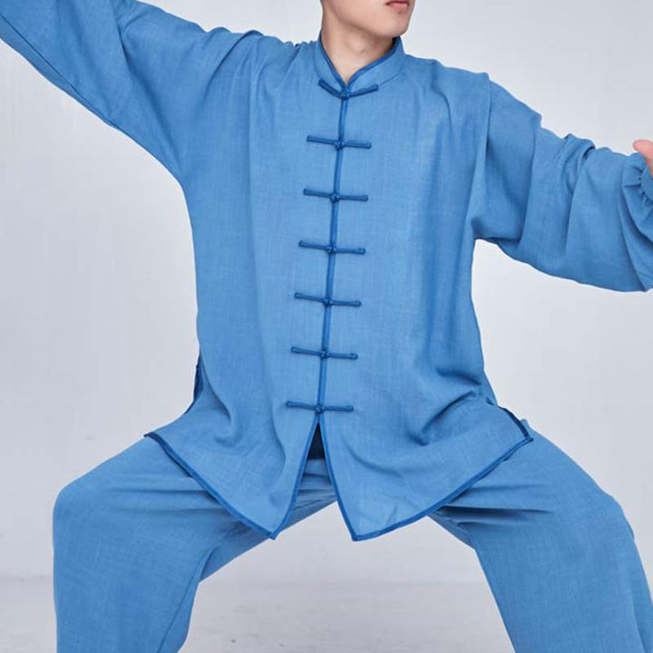 Conjunto de ropa unisex con bordado de Buddha Stones para meditación, oración zen, práctica espiritual de tai chi y qigong - Manga larga azul cielo profundo - US14, UK/AU18, EU46 (3XL) - image 20