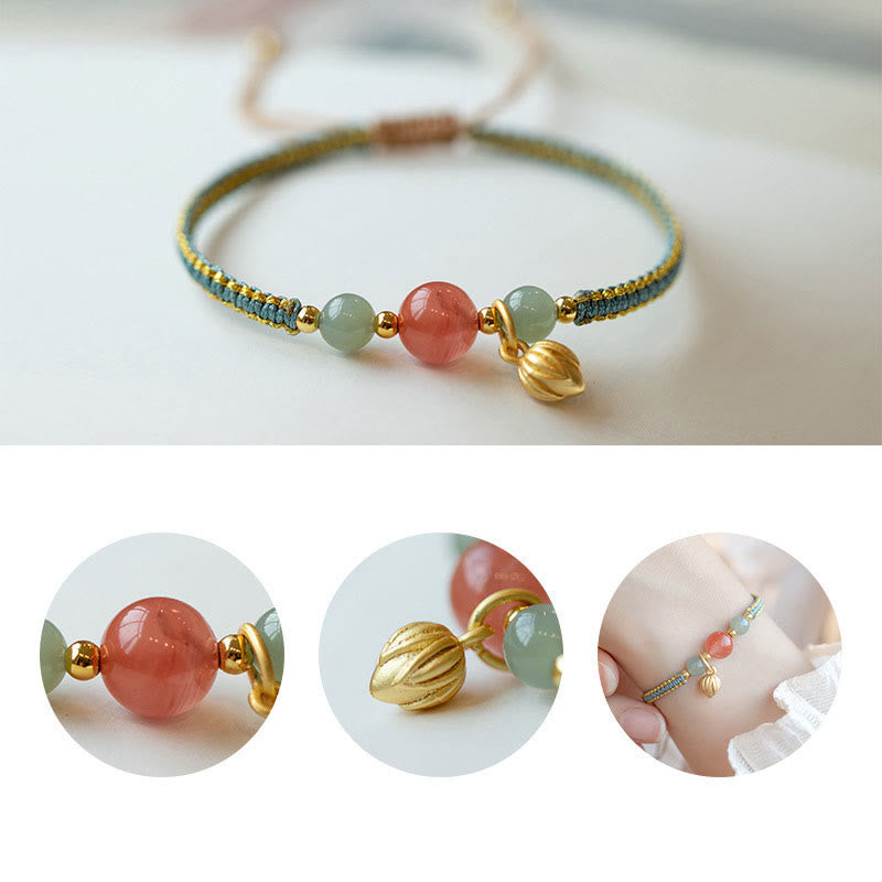 Pulsera de hilo con Buddha Stones, ágata roja, Jade, loto, confianza, calma
